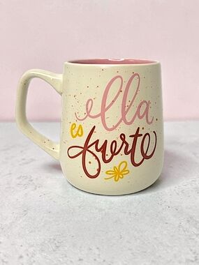 Fig & Fern 'Ella es Fuerte' Cream Ceramic Mug with Pink Interior